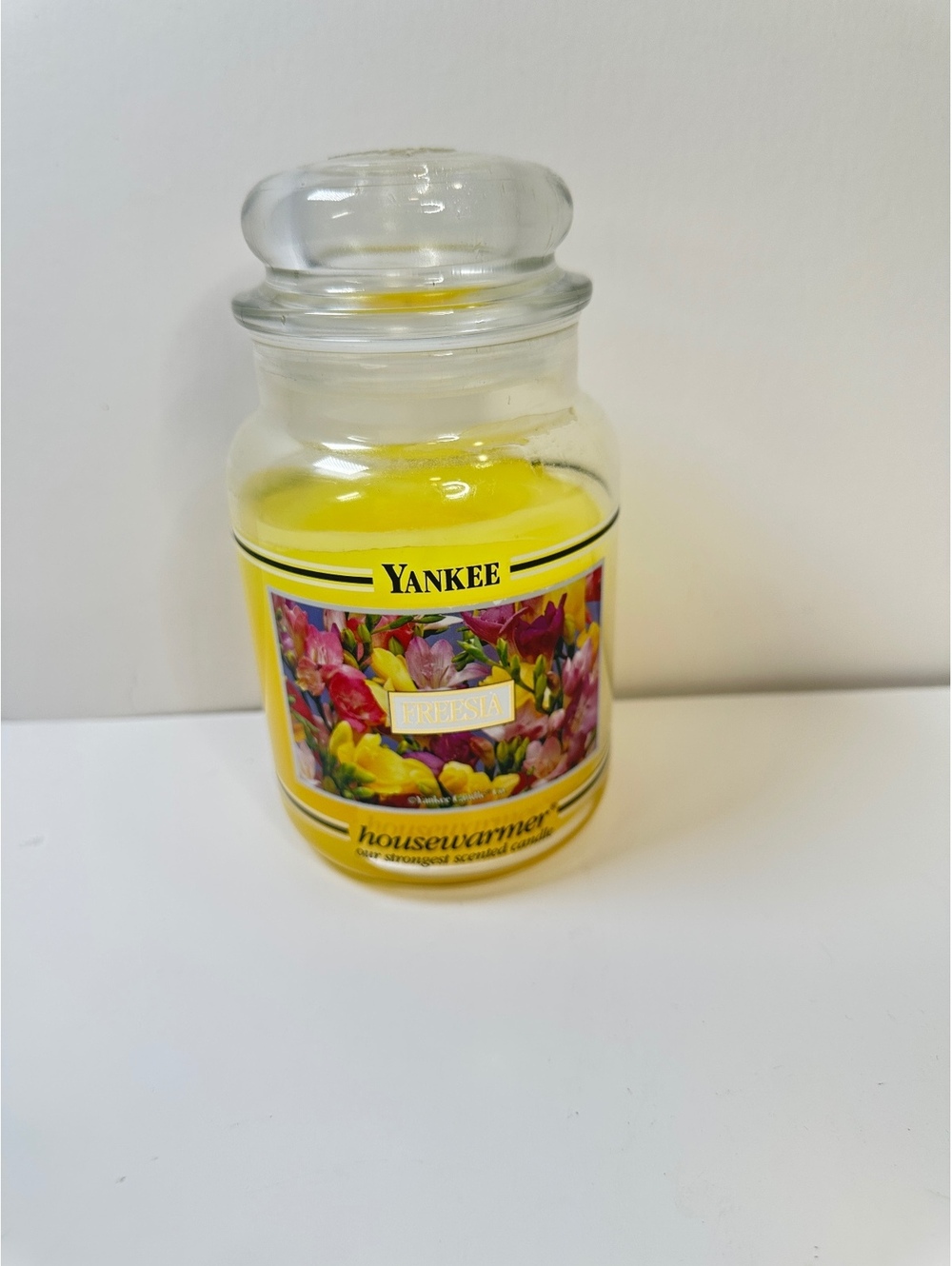 Yankee Candle Freesia Used 22 oz Jar Black Label Retired Scent 3/4 Full